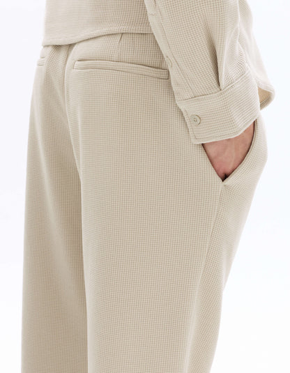 Celio Men Beige Solid Straight Fit Polyester Trousers