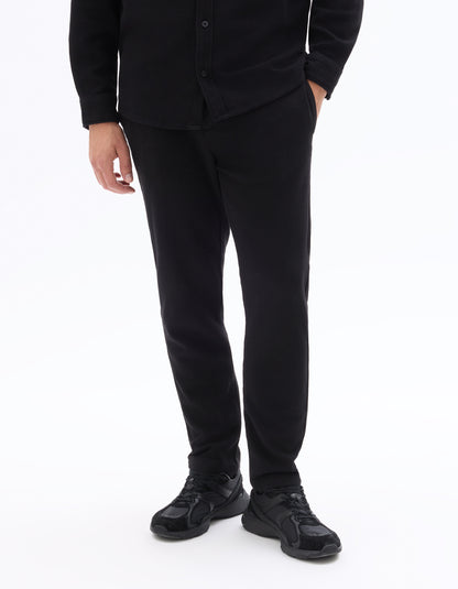 Celio Men Black Solid Straight Fit Polyester Trousers