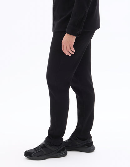 Celio Men Black Solid Straight Fit Polyester Trousers
