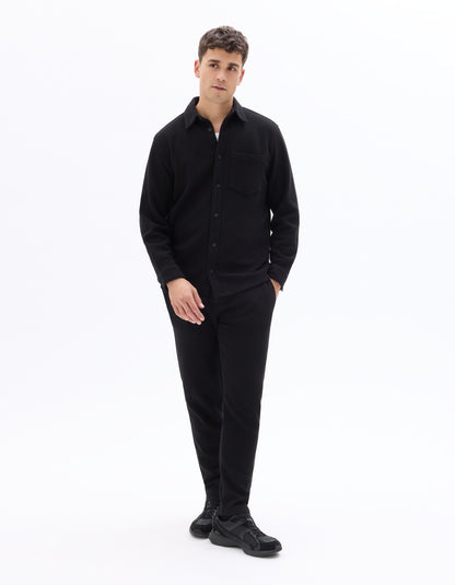 Celio Men Black Solid Straight Fit Polyester Trousers