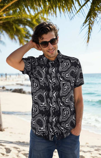 Celio* Printed Regular Fit Viscose Black Shirt