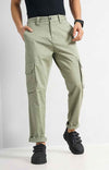 Celio* Cotton-Blend Regular Fit Light Green Trouser