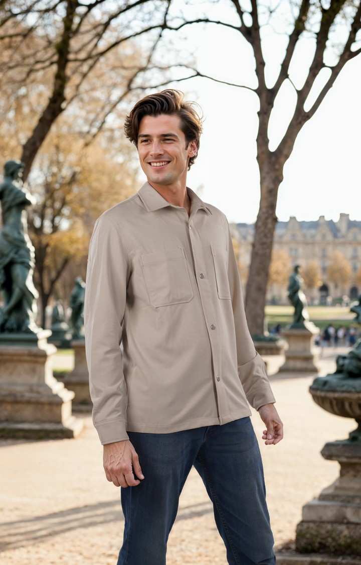 Celio* Solid Oversized Polyester Beige Shirt