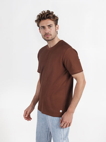 Celio* Solid Regular Fit Cotton Brown T-Shirt
