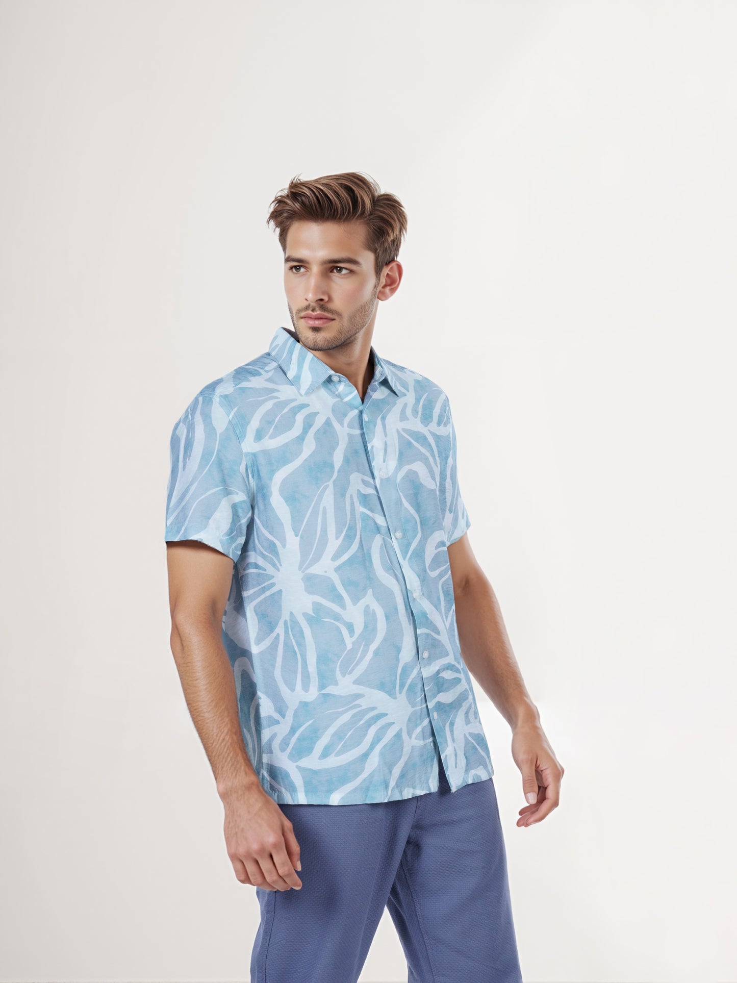 Celio* Men Green Printed Regular Fit Viscose Shirt