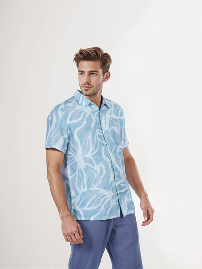 Celio* Men Green Printed Regular Fit Viscose Shirt