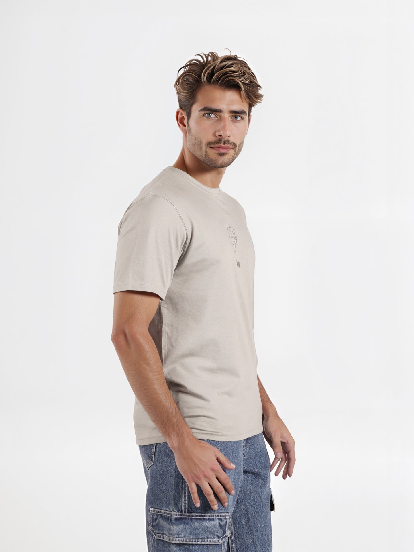 Celio* Hunter Beige Printed Cotton T-Shirt