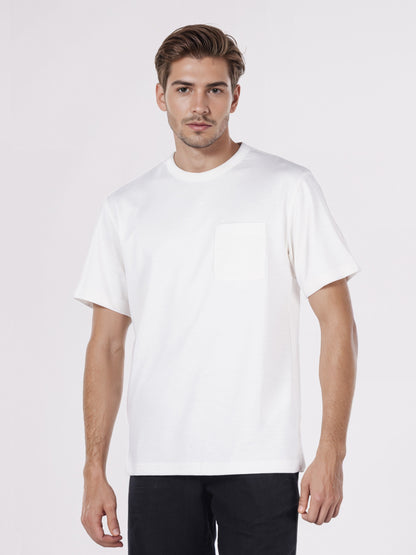Celio* Men Cream Solid Boxy Fit Cotton-Blend T-Shirts