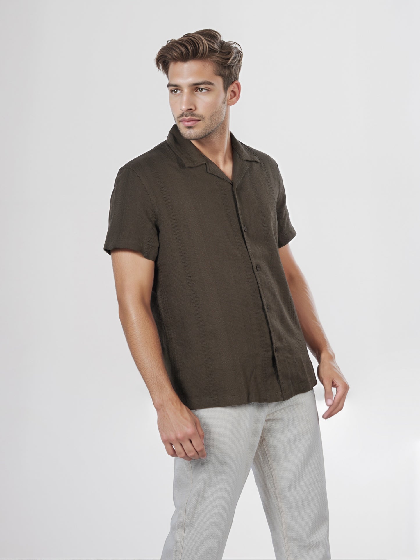 Celio* Men Olive Solid Regular Fit Cotton Shirt