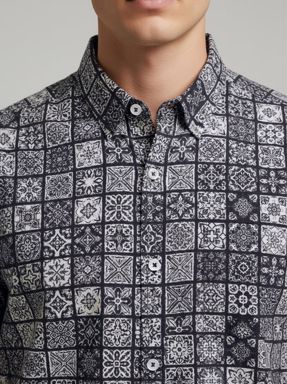 Celio* Men Grey Printed Regular Fit Polyester Shirts