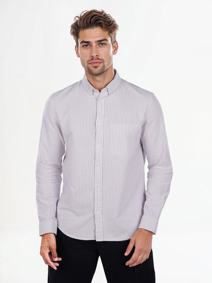 Celio* Striped Regular Fit Cotton Purple Shirt