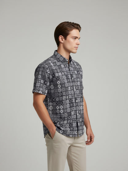 Celio* Men Grey Printed Regular Fit Polyester Shirts