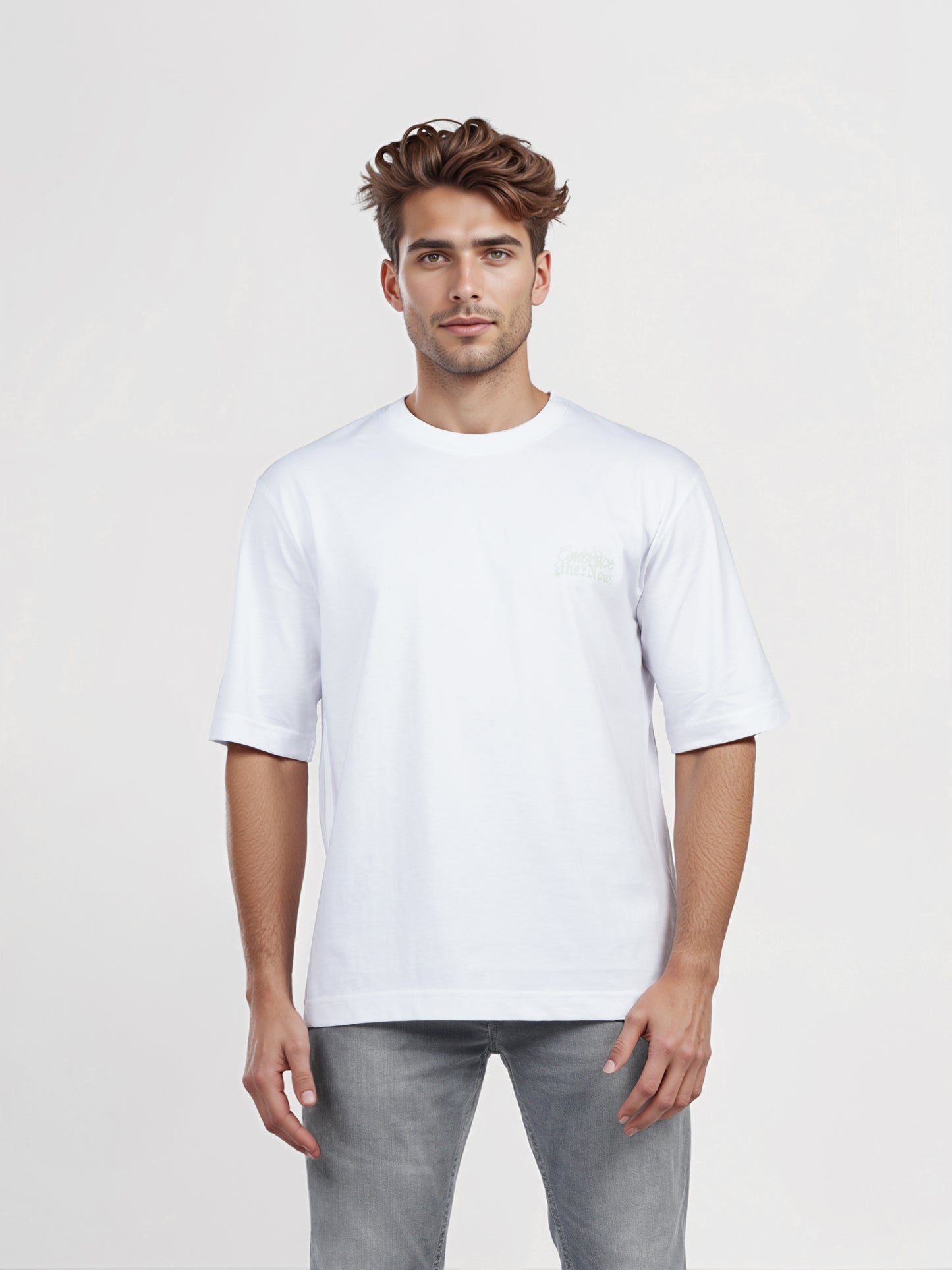 Celio* Men White Printed Oversized Cotton T-shirt