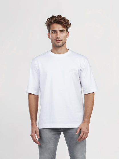 Celio* Men White Printed Oversized Cotton T-shirt