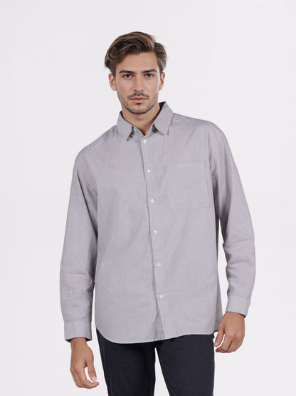 Celio* Men Beige Striped Overshirt Cotton Shirts