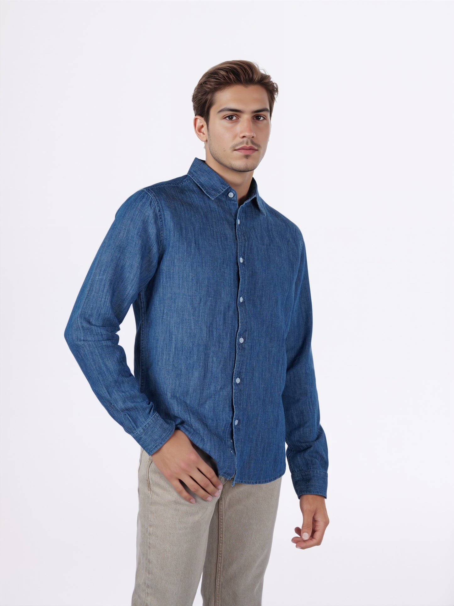 Celio* Men Blue Solid Regular Fit Cotton-Linen-Blend Shirts