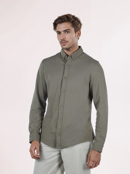 Celio* Men Olive Solid Regular Fit Cotton Shirts