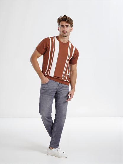 Celio* Men Brown Striped Regular Fit Cotton T-shirt