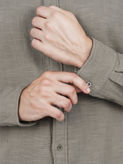 Celio* Solid Regular Fit Cotton Olive Shirts