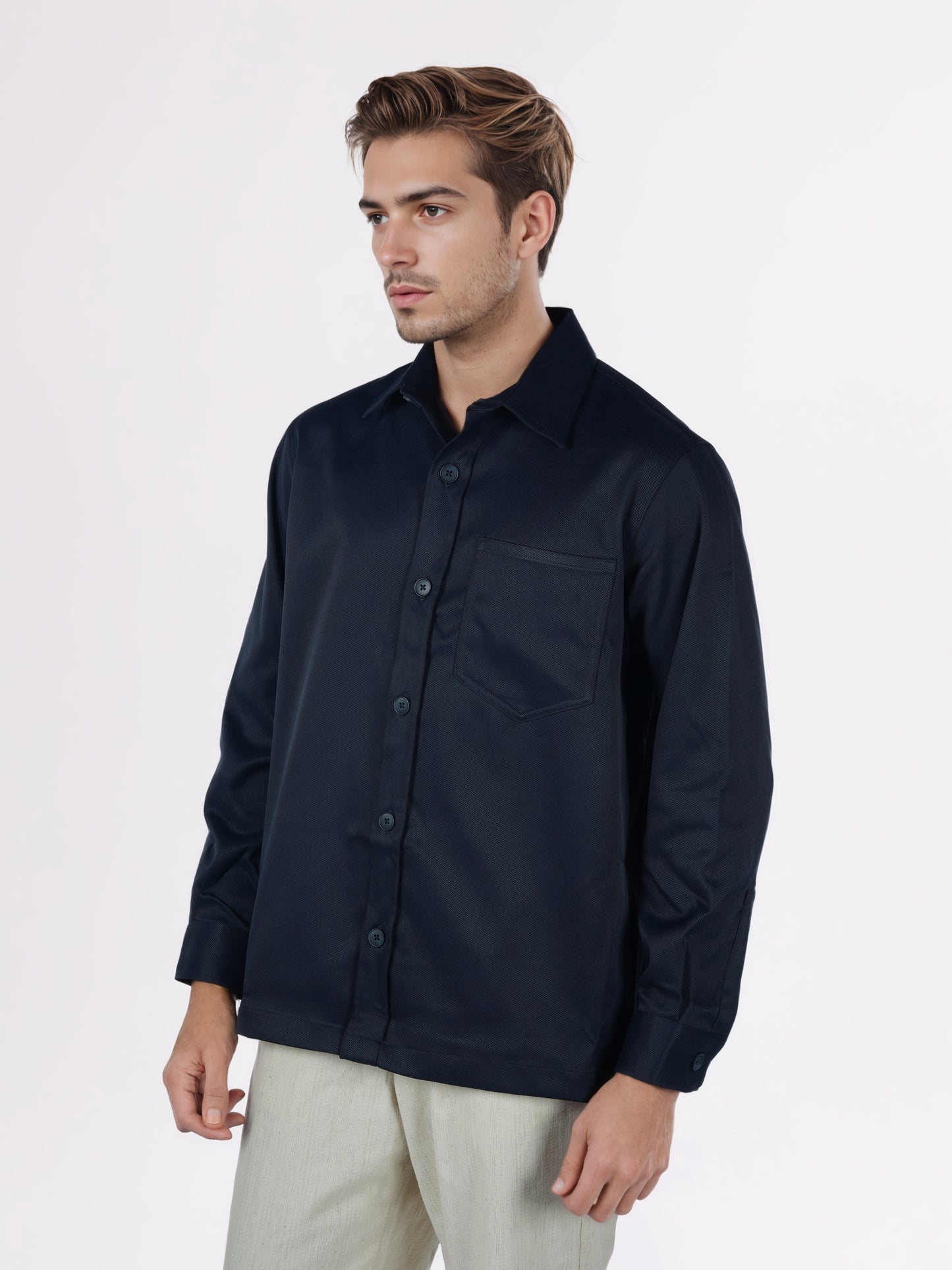 Celio* Men Navy Blue Solid Overshirt Polyester Shirts