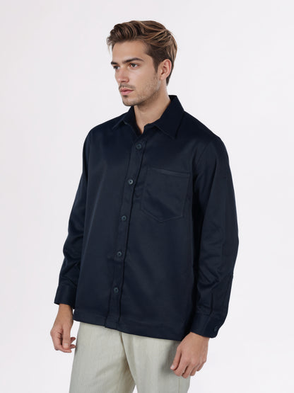 Celio* Men Navy Blue Solid Overshirt Polyester Shirts