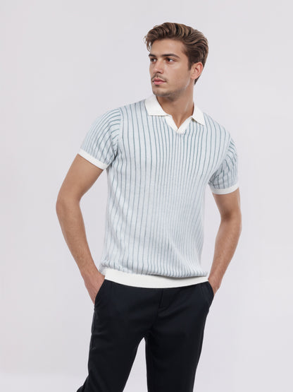 Celio* Men White Striped Regular Fit Cotton T-Shirt