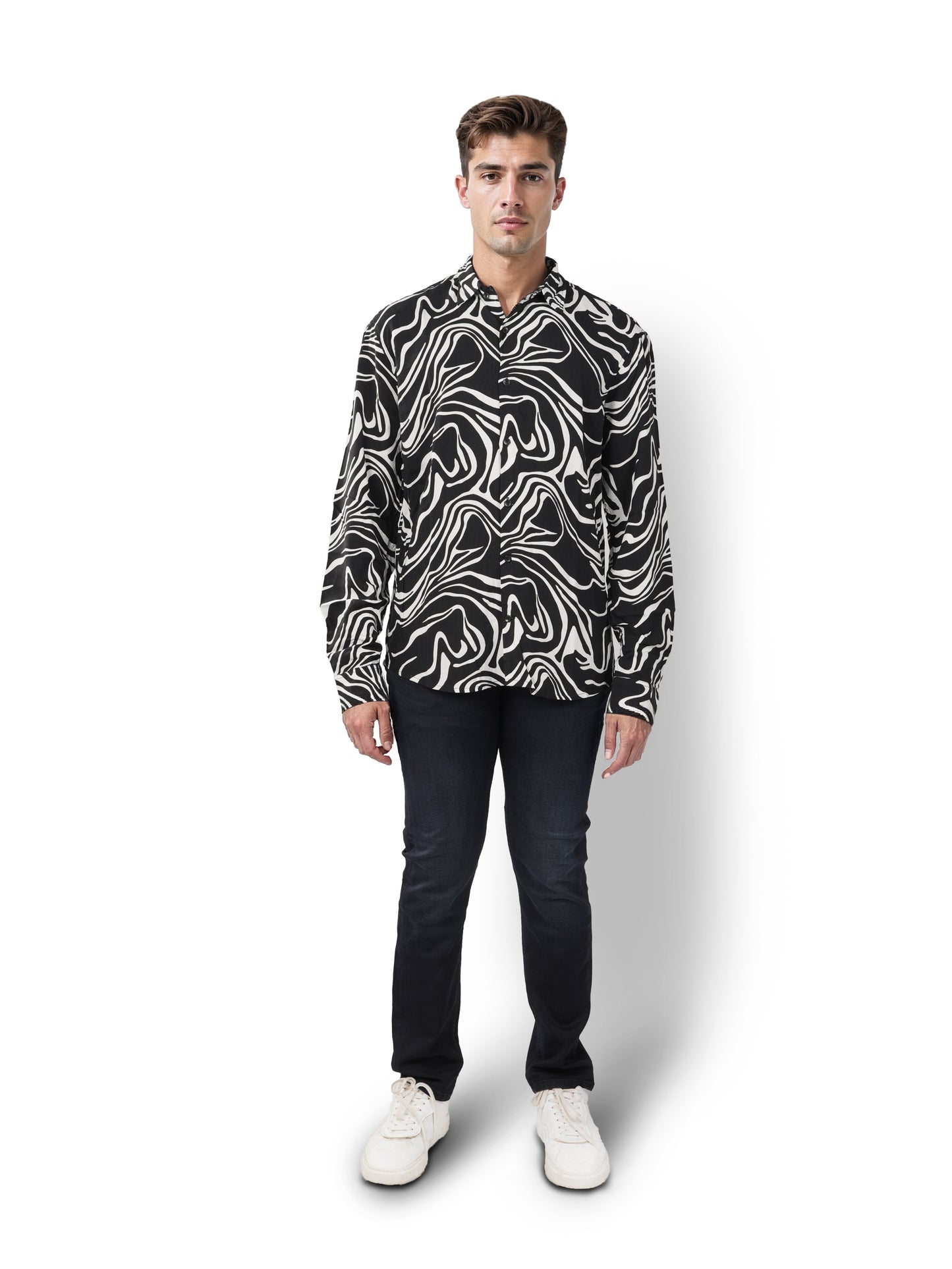 Celio* Printed Regular Fit Viscose Black Shirt