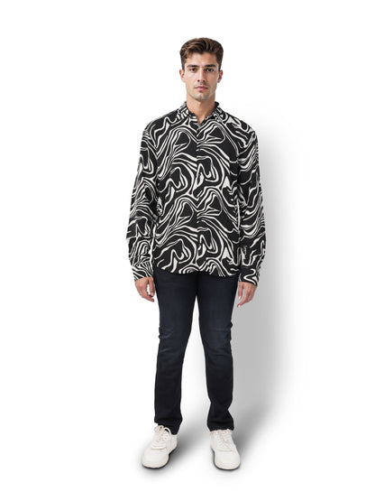 Celio* Printed Regular Fit Viscose Black Shirt