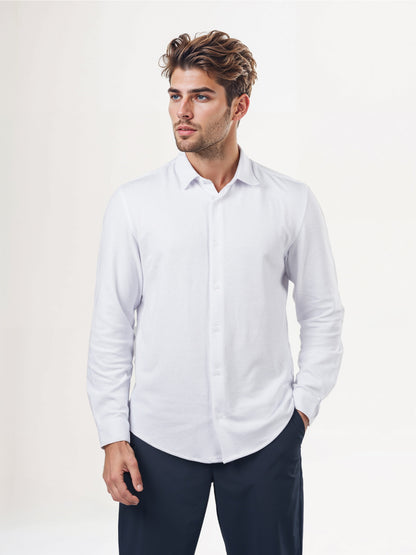 Celio* Solid Regular Fit Poly-Cotton White Shirts