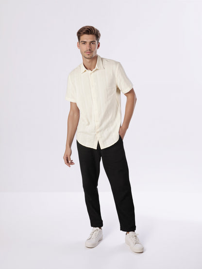 Celio* Men Beige Solid Regular Fit Cotton Shirts