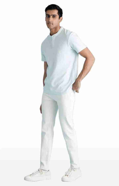 White Cotton Blend Slim Fit Jeans