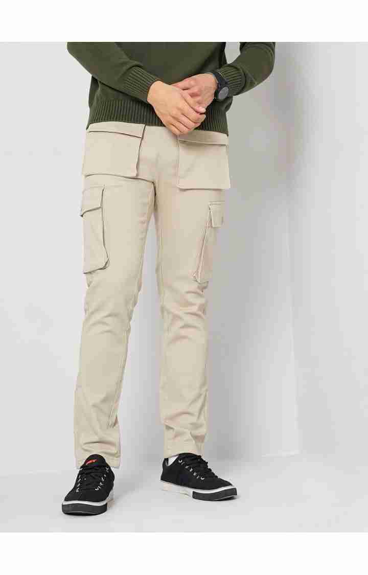 Beige Regular Fit Trousers