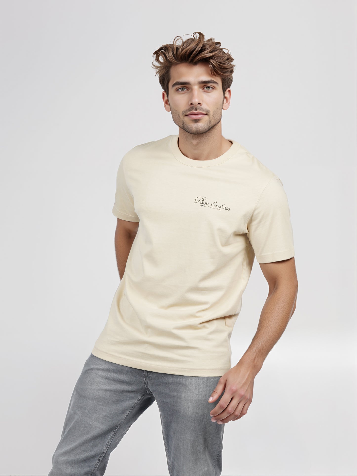 Celio* Men Beige Printed Boxy Fit Cotton T-shirt