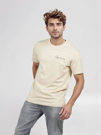 Celio* Men Beige Printed Boxy Fit Cotton T-shirt
