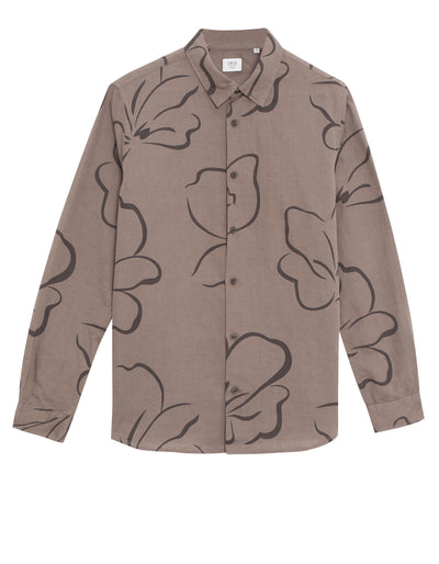 Straight Fit Linen Blend Printed Shirts - Brown