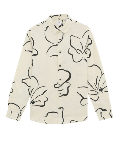 Straight Fit Linen Blend Printed Shirts - Off White