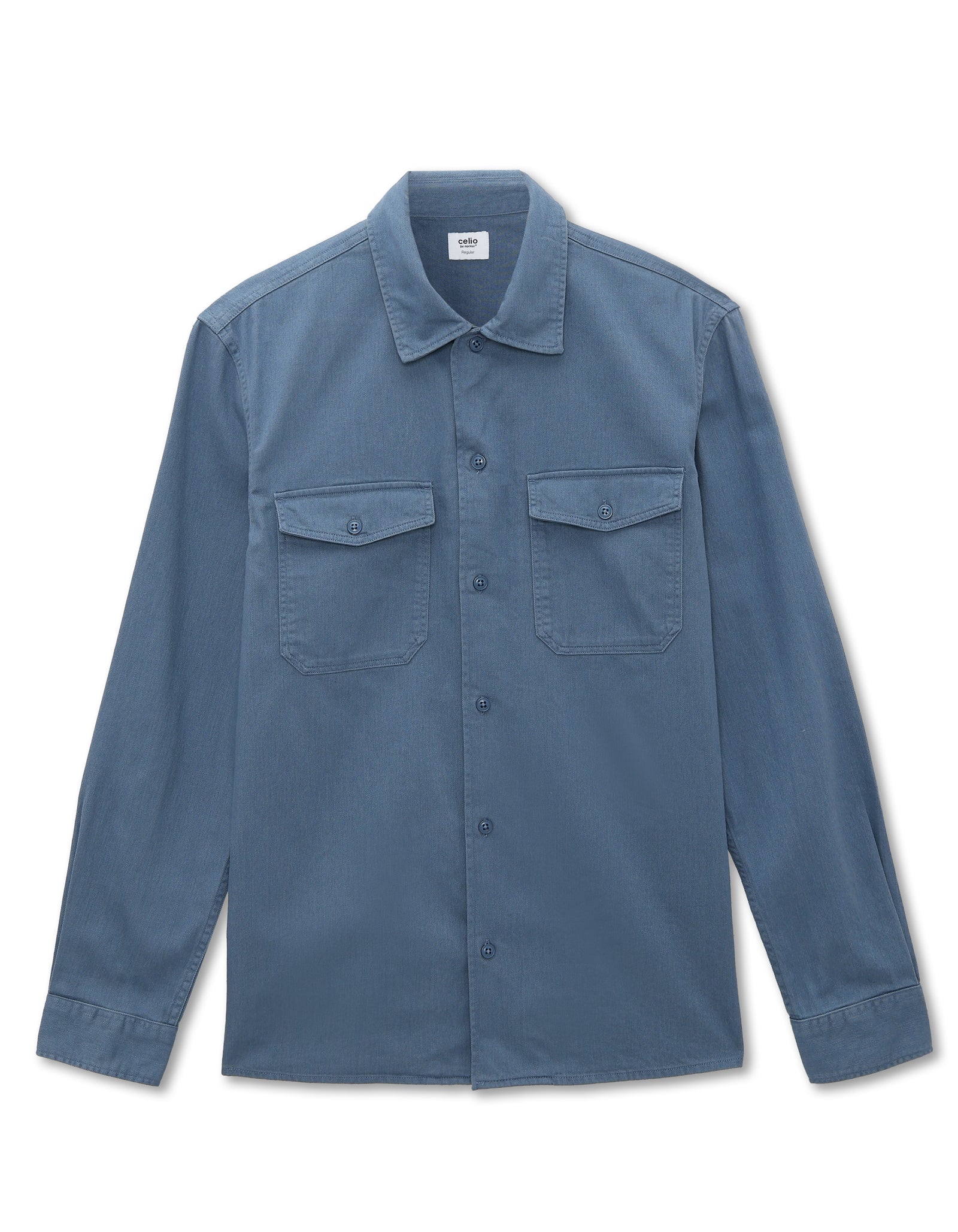 Celio Regular Fit Spread Collar 100% Cotton Shirt - Blue