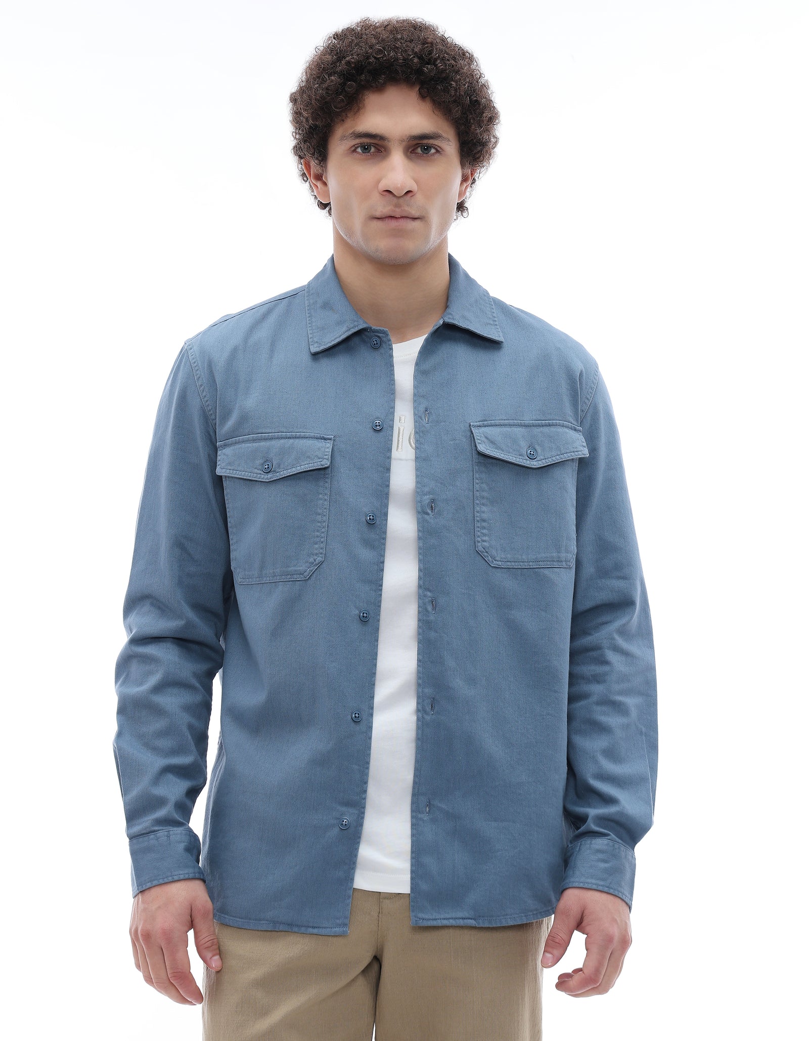 Celio Regular Fit Spread Collar 100% Cotton Shirt - Blue