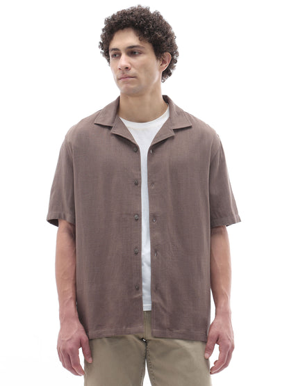 Celio Solid Relaxed Fit Viscose Blend Brown Shirts
