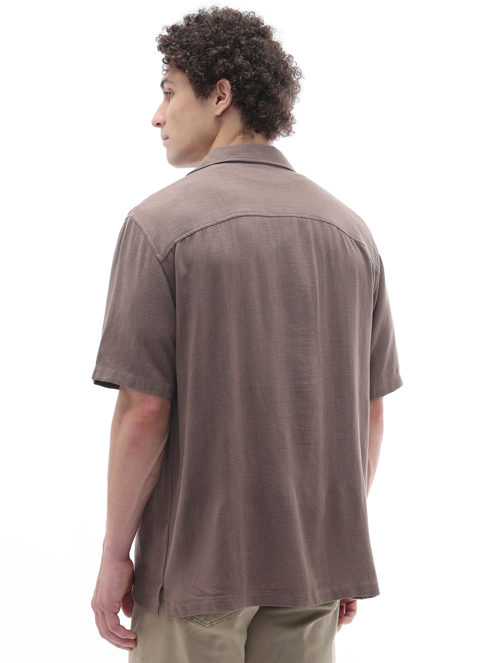 Celio Solid Relaxed Fit Viscose Blend Brown Shirts