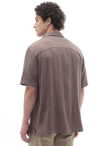 Celio Solid Relaxed Fit Viscose Blend Brown Shirts