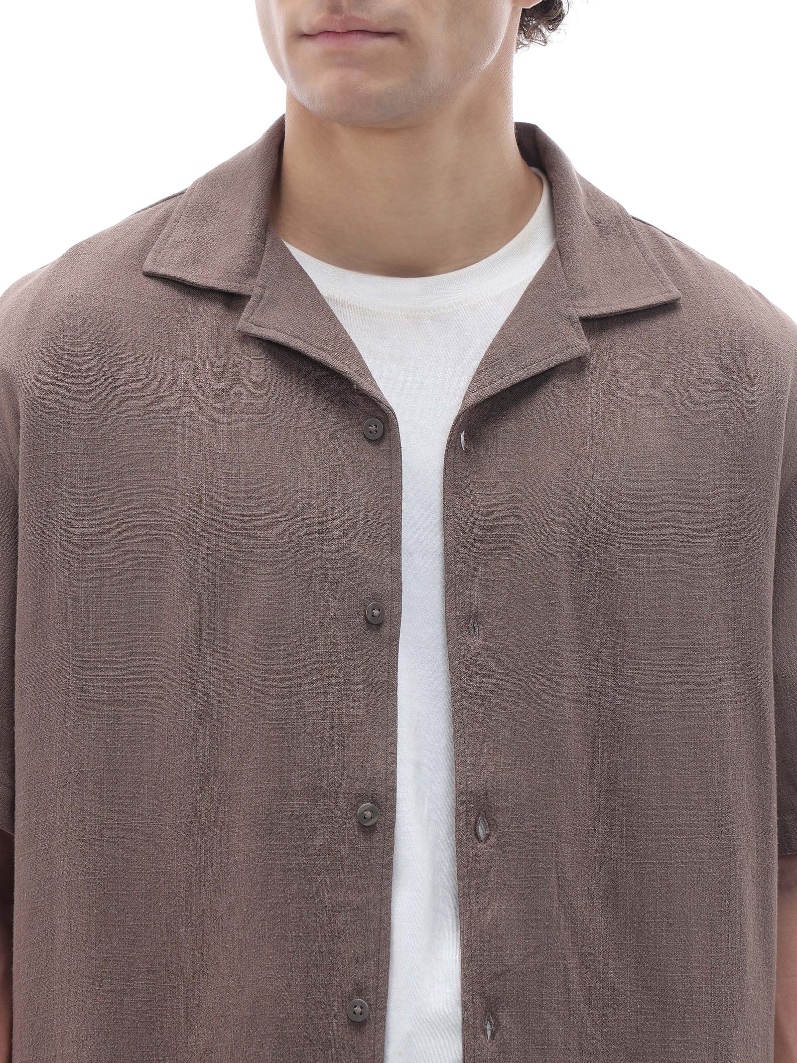 Celio Solid Relaxed Fit Viscose Blend Brown Shirts