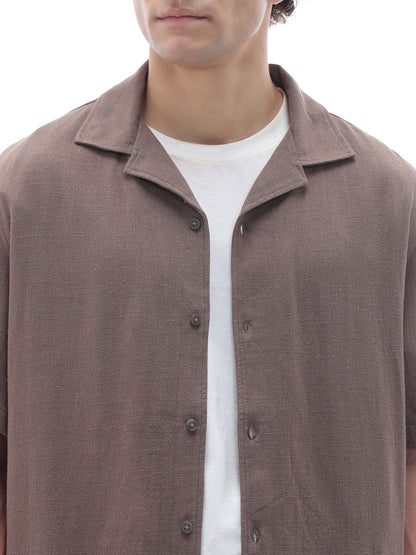 Celio Solid Relaxed Fit Viscose Blend Brown Shirts