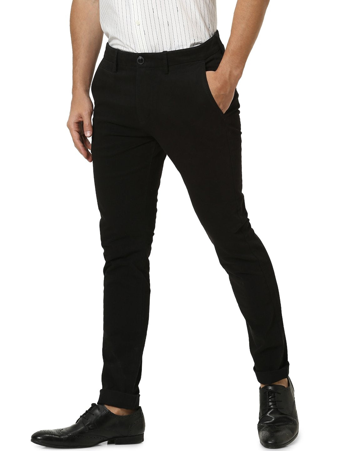 Celio* Men Black Solid Skinny Fit Cotton Trousers