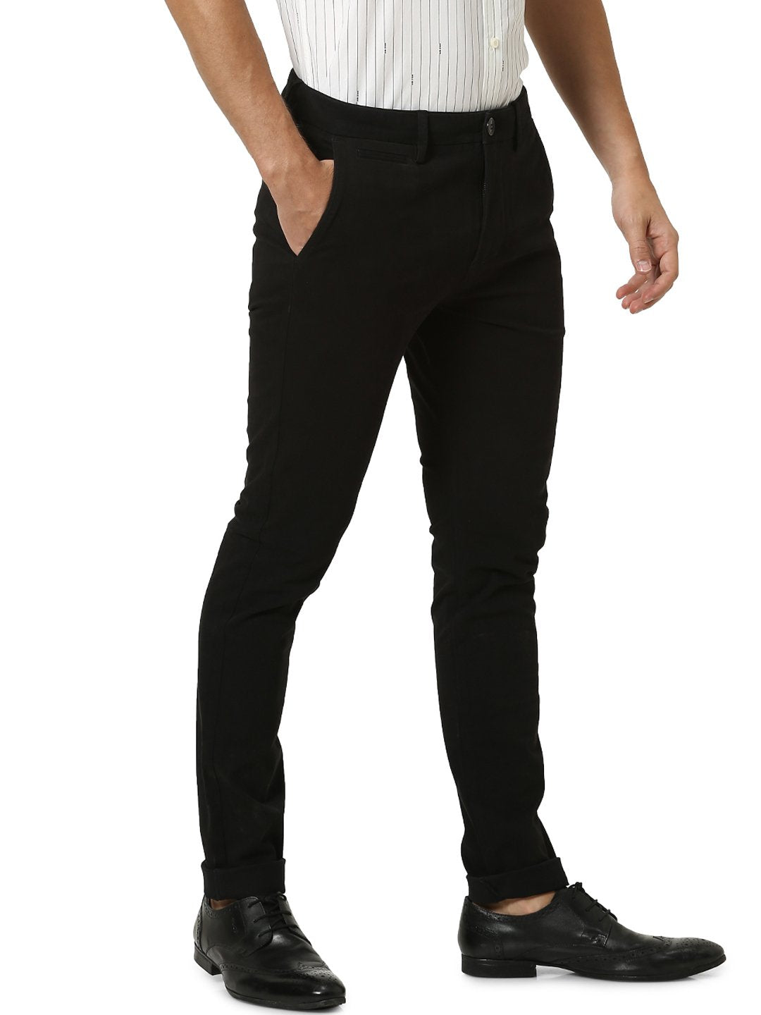 Celio* Men Black Solid Skinny Fit Cotton Trousers