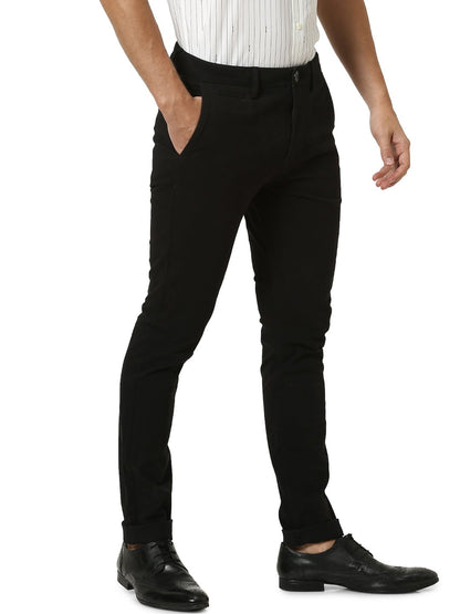 Celio* Men Black Solid Skinny Fit Cotton Trousers