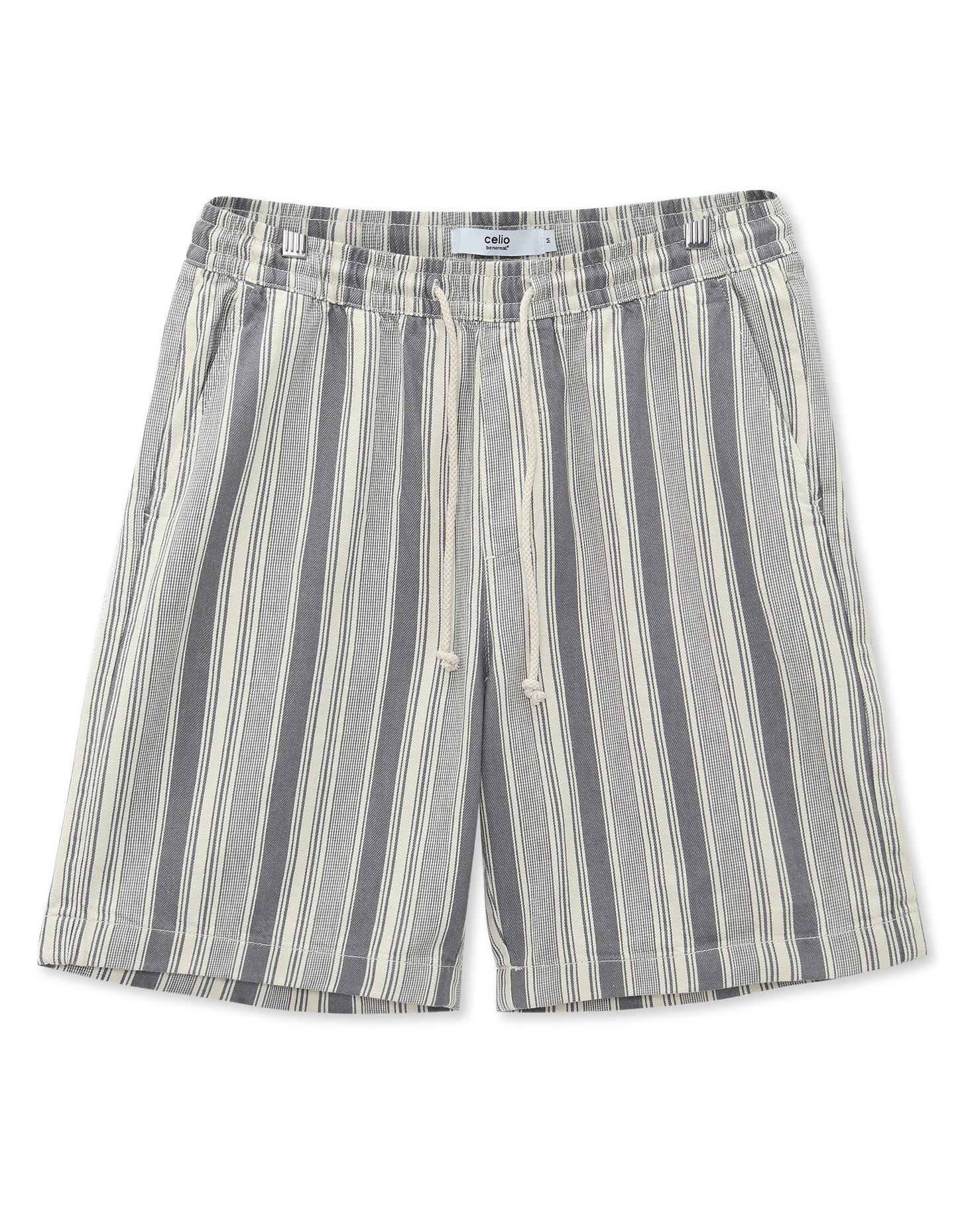 Bermuda Fit 100% Cotton Striped Shorts - Off White