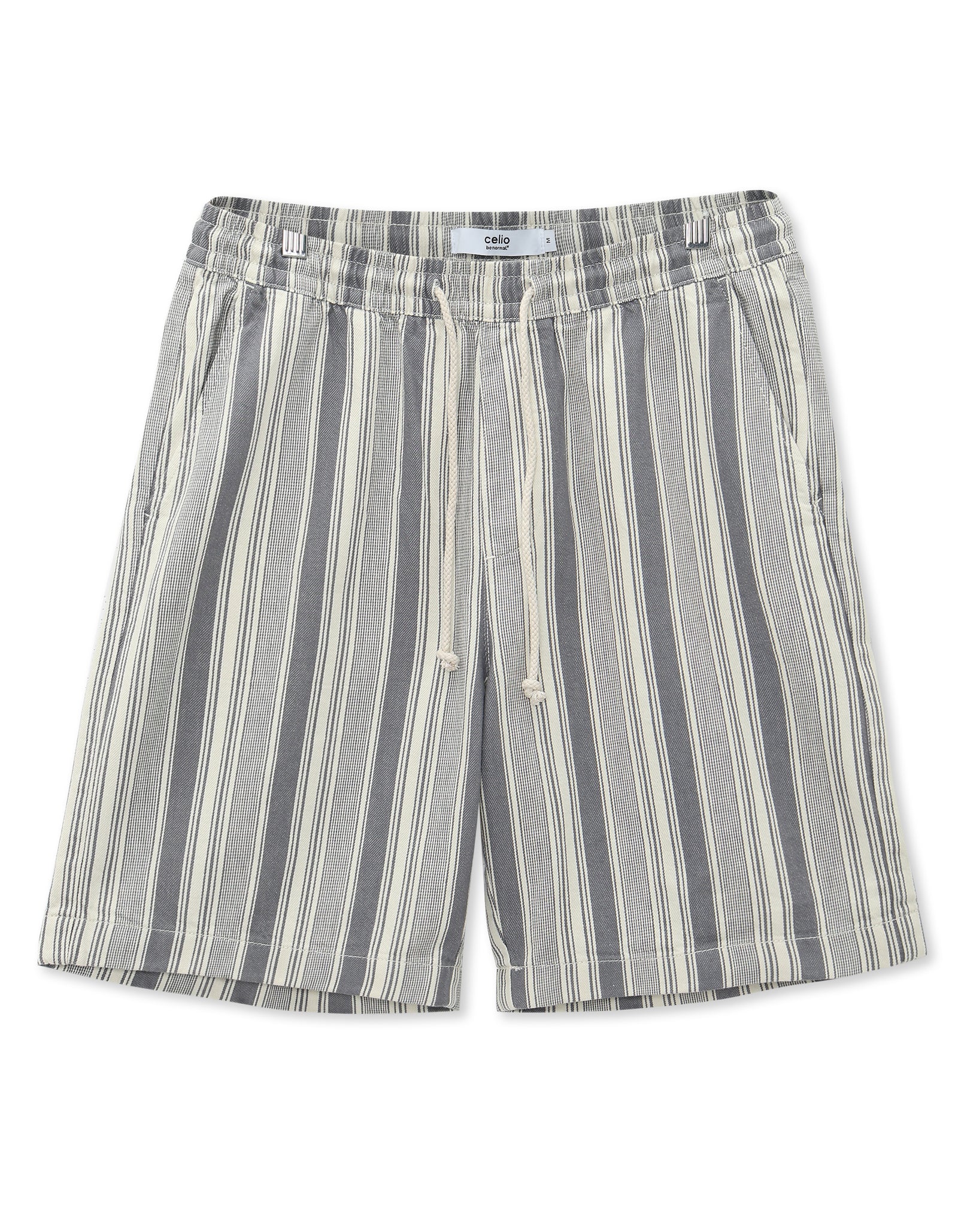 Bermuda Fit 100% Cotton Striped Shorts - Off White