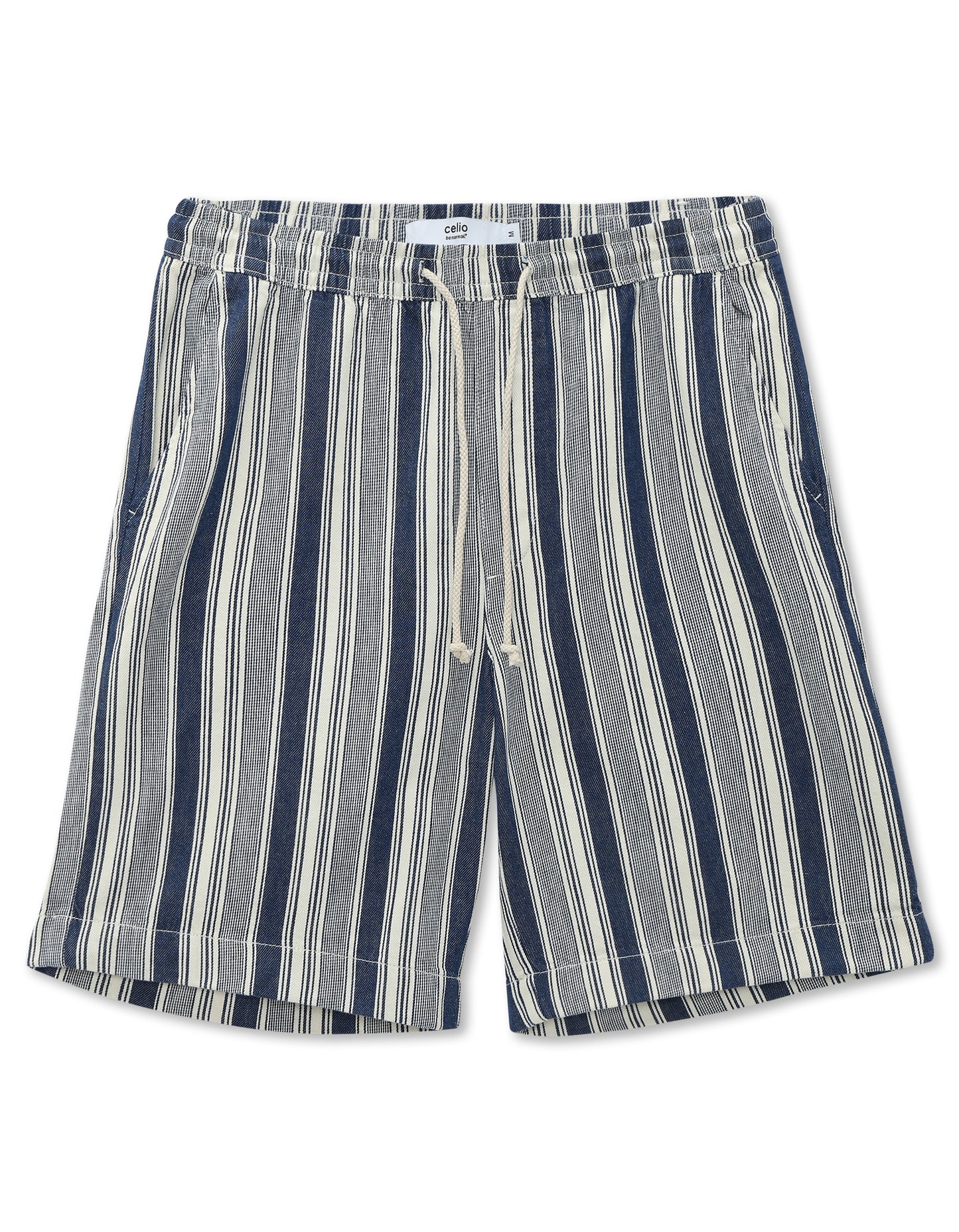 Bermuda Fit 100% Cotton Striped Shorts - Navy Blue