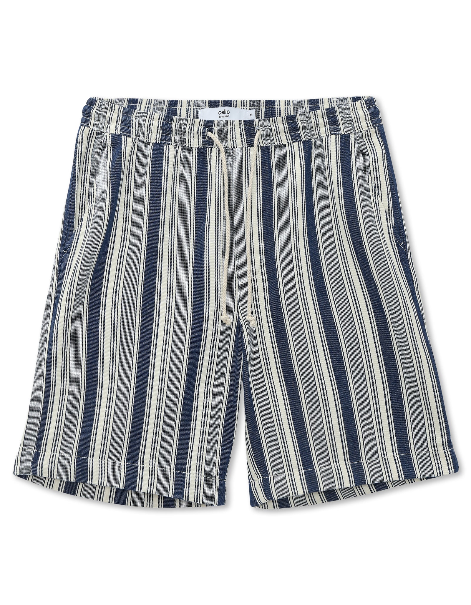 Bermuda Fit 100% Cotton Striped Shorts - Navy Blue